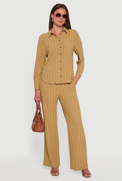 Womens Textured Knit Decorative Stitch Wide Leg Pants, M