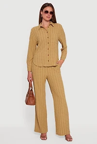 Womens Textured Knit Decorative Stitch Wide Leg Pants, M