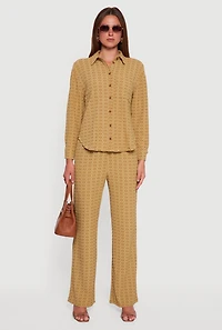 Womens Textured Knit Decorative Stitch Wide Leg Pants, M