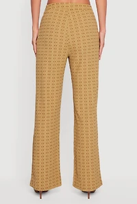 Womens Textured Knit Decorative Stitch Wide Leg Pants, Green, Size L