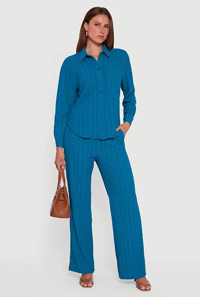 Womens Textured Knit Decorative Stitch Wide Leg Pants,