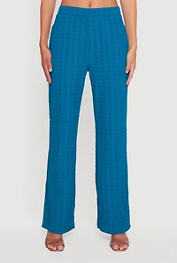 Womens Textured Knit Decorative Stitch Wide Leg Pants, Blue,