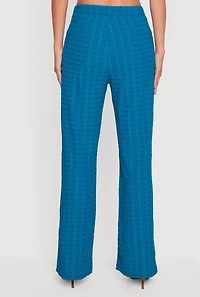 Womens Textured Knit Decorative Stitch Wide Leg Pants, Blue,