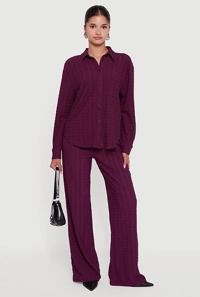 Womens Textured Knit Decorative Stitch Wide Leg Pants, Purple, Size XL
