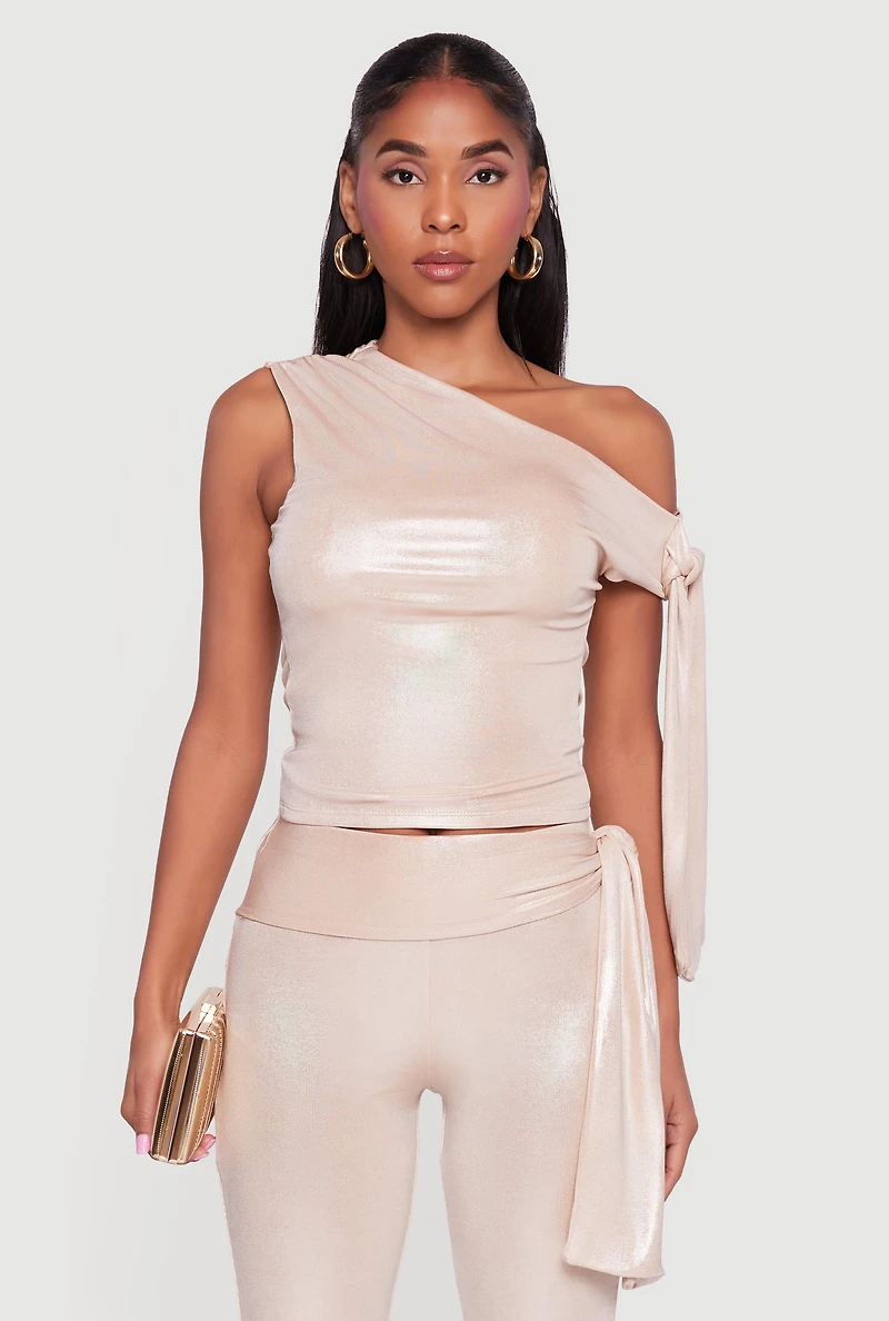 Metallic Knot Strap One Shoulder Top