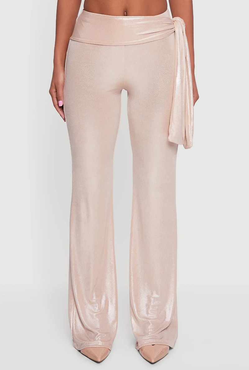 High Waisted Side Tie Metallic Pants
