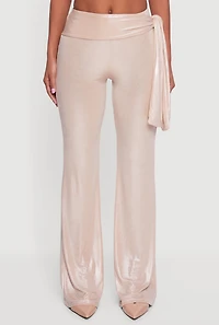 High Waisted Side Tie Metallic Pants