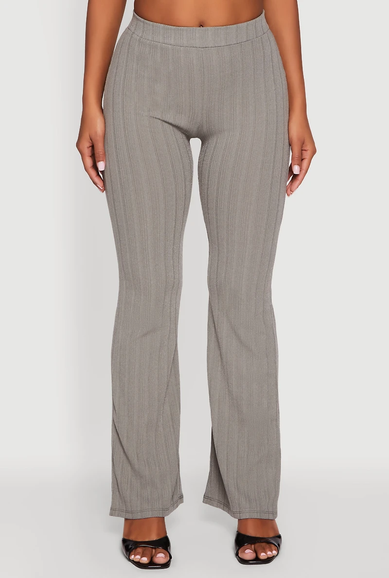 High Waisted Ribbed Knit Flared Pants
