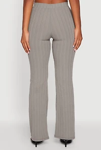 Womens High Waisted Ribbed Knit Flared Pants, Grey,