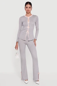 Ribbed Knit Long Sleeve Crew Neck Top with Bows