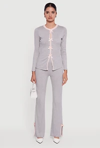 Ribbed Knit Long Sleeve Crew Neck Top with Bows