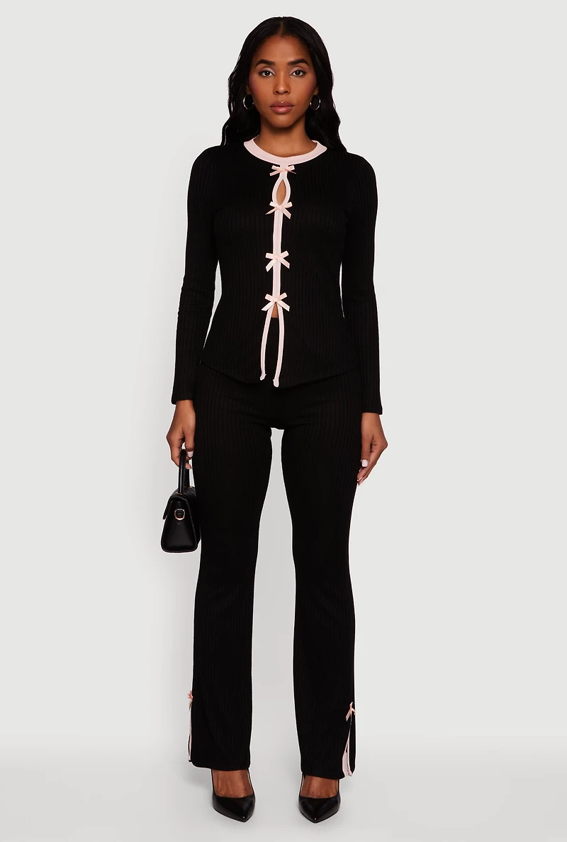 High Waisted Slim Bootcut Pants with Bows