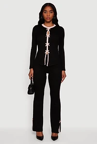 High Waisted Slim Bootcut Pants with Bows