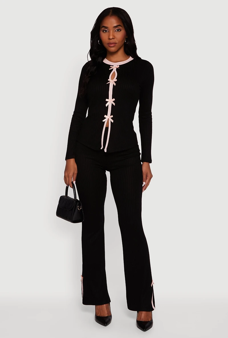 High Waisted Slim Bootcut Pants with Bows