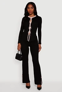 High Waisted Slim Bootcut Pants with Bows