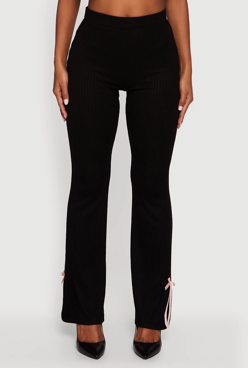 High Waisted Slim Bootcut Pants with Bows