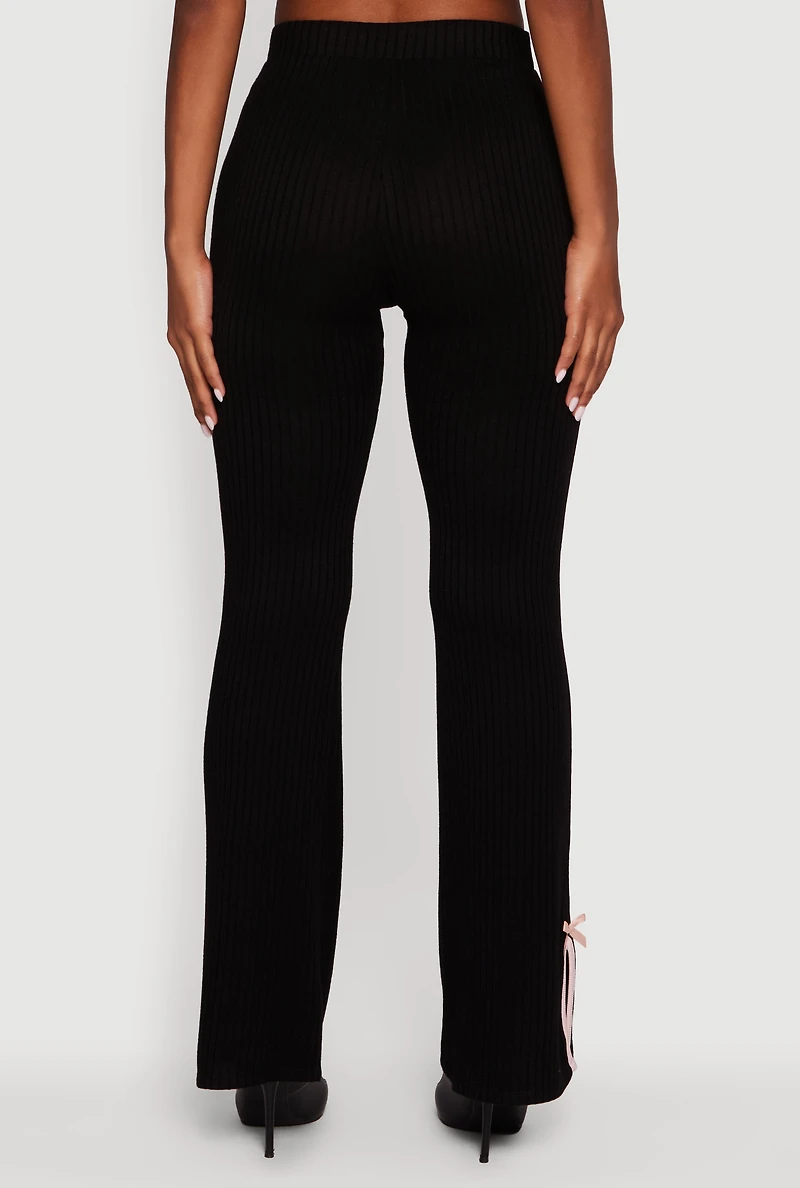 High Waisted Slim Bootcut Pants with Bows