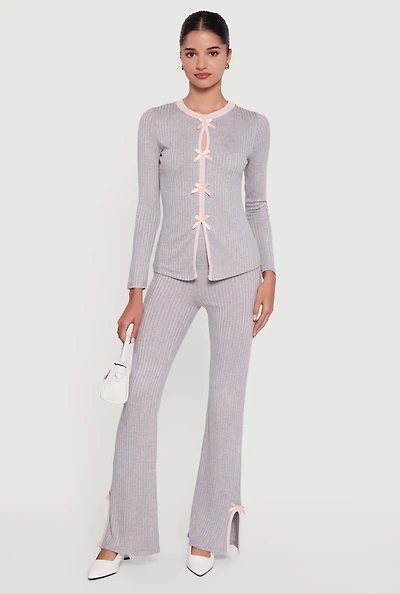 High Waisted Slim Bootcut Pants with Bows