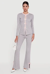 High Waisted Slim Bootcut Pants with Bows