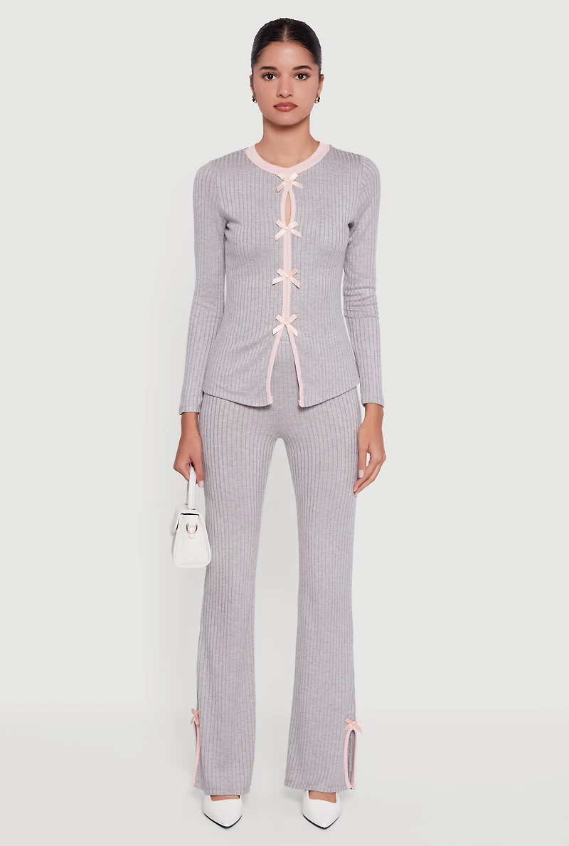 High Waisted Slim Bootcut Pants with Bows