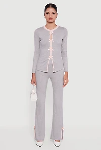 High Waisted Slim Bootcut Pants with Bows