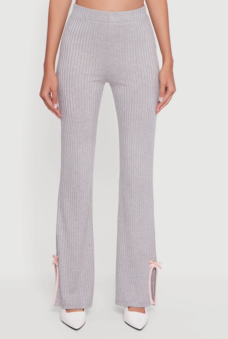 High Waisted Slim Bootcut Pants with Bows