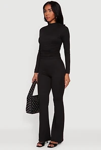 Soft Knit Ruched Side Long Sleeve Mock Neck Top