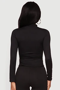 Soft Knit Ruched Side Long Sleeve Mock Neck Top