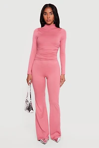 Soft Knit Ruched Side Long Sleeve Mock Neck Top