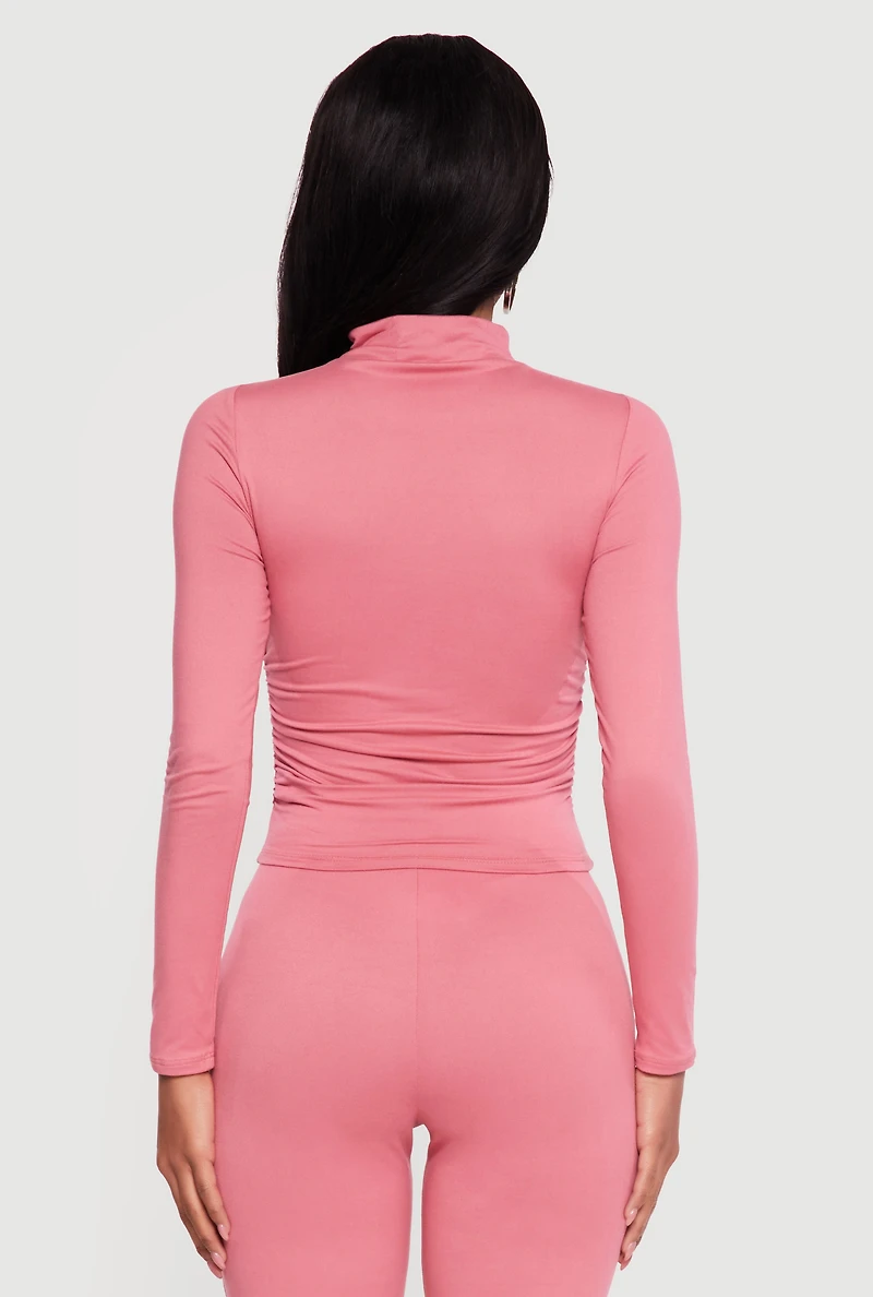 Soft Knit Ruched Side Long Sleeve Mock Neck Top