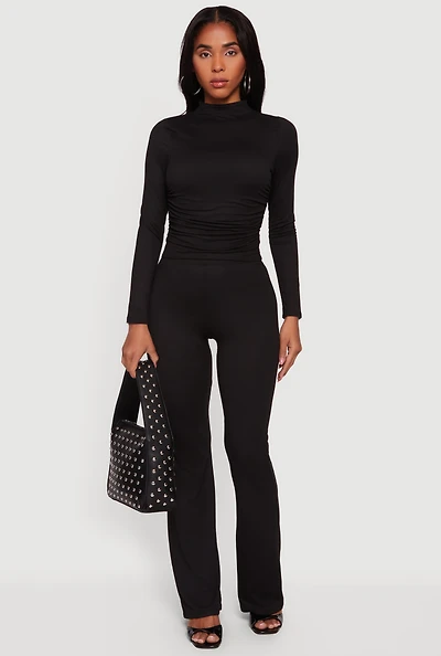 Soft Knit High Waisted Pull On Flare Pants