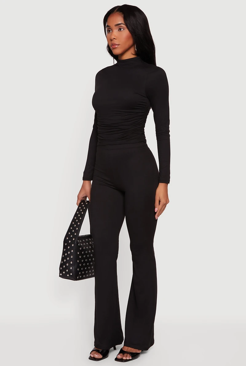 Soft Knit High Waisted Pull On Flare Pants