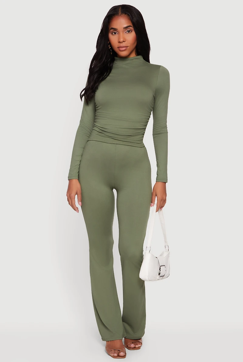 Soft Knit High Waisted Pull On Flare Pants