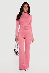 Soft Knit High Waisted Pull On Flare Pants