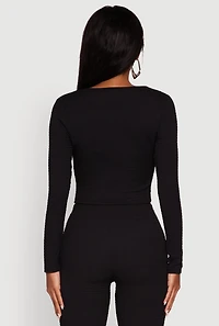 Womens O Ring Cut Out Textured Knit Cropped Blouse,