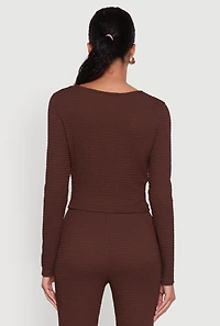 Womens O Ring Cut Out Textured Knit Cropped Blouse,