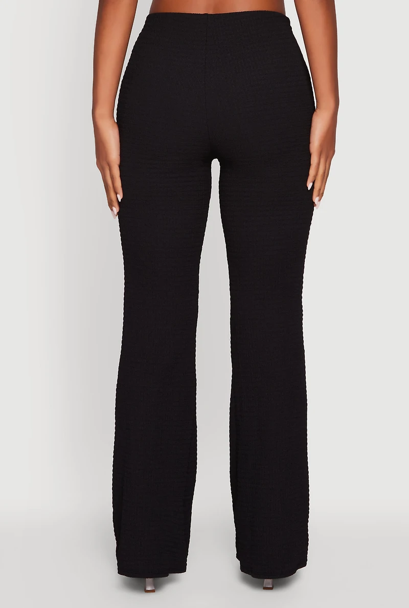 Womens Metallic O-Ring Keyhole Belted Front Flare Pants, Black, Size M
