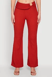 Womens Metallic O-Ring Keyhole Belted Front Flare Pants, Red, Size S