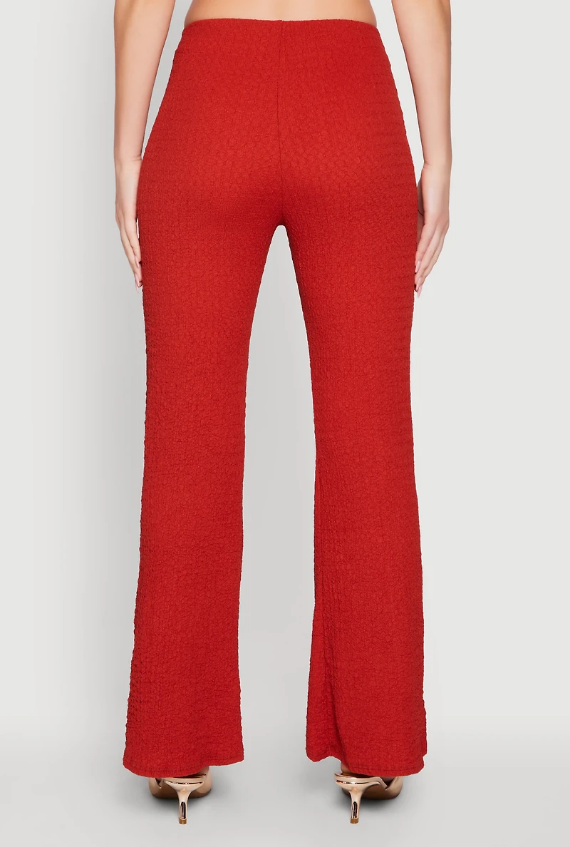 Womens Metallic O-Ring Keyhole Belted Front Flare Pants, Red, Size S
