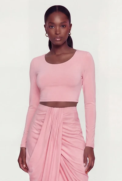 Long Sleeve Scoop Neck Crop Top
