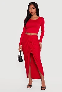 Ruched Tulip Hem Maxi Skirt