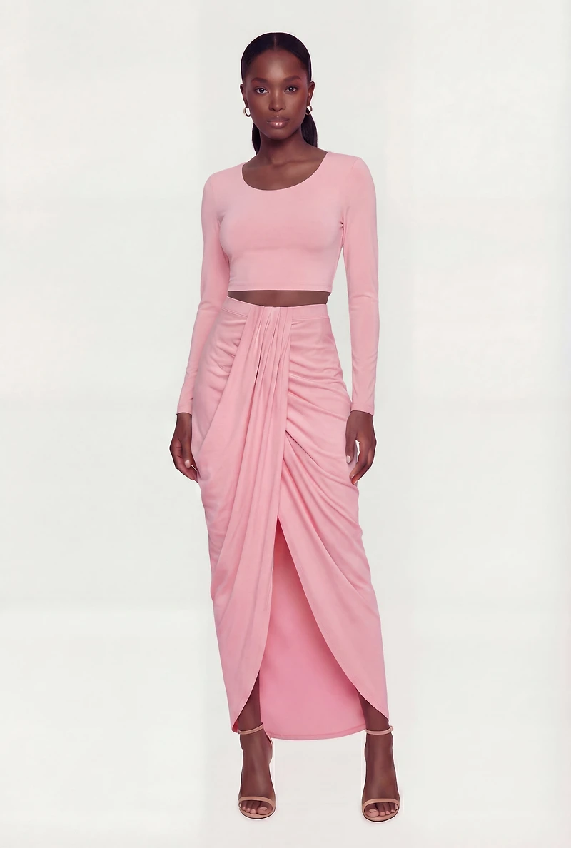 Ruched Tulip Hem Maxi Skirt