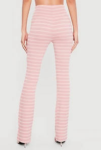 High Waisted Ribbed Knit Striped Pants