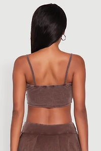 Womens Acid Wash Cropped Rib Knit Cami with Long Sleeve Jacket, Brown, Size M