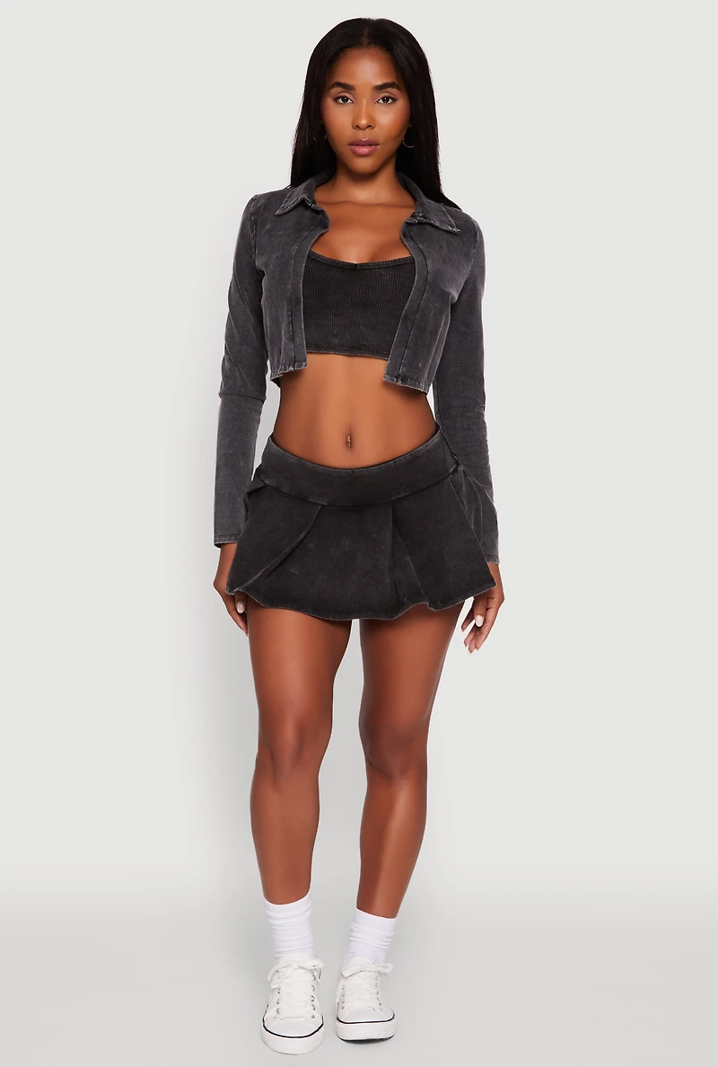 Womens Trendy Acid Wash Pleated Micro Skort, Black, Size M