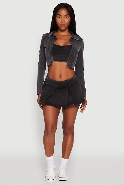 Womens Trendy Acid Wash Pleated Micro Skort, M