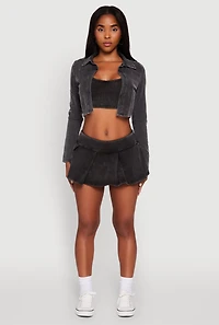 Womens Trendy Acid Wash Pleated Micro Skort, Black, Size M