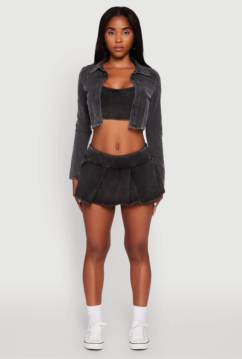 Womens Trendy Acid Wash Pleated Micro Skort,