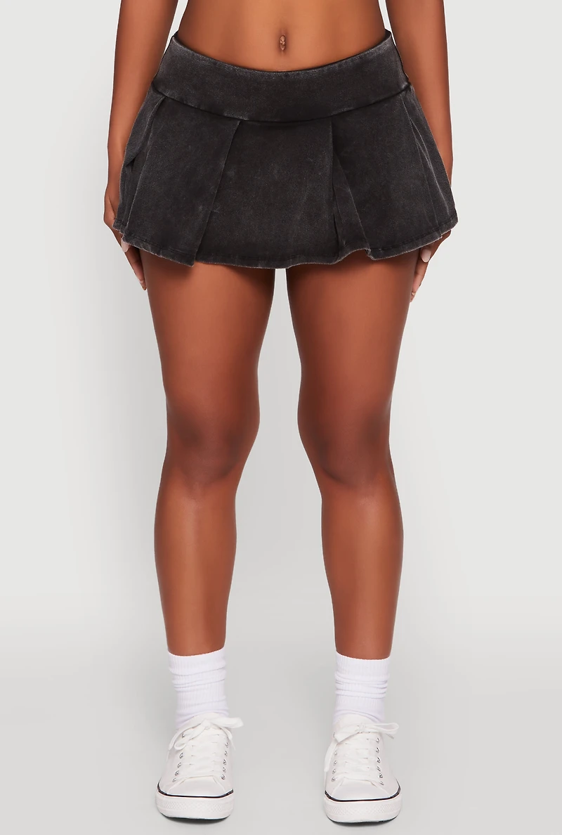 Womens Trendy Acid Wash Pleated Micro Skort, S