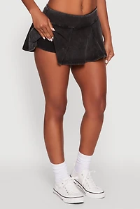 Womens Trendy Acid Wash Pleated Micro Skort, Black, Size M